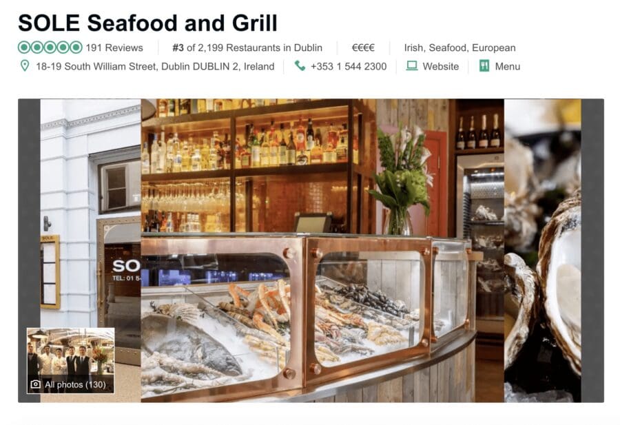 TripAdvisor Best Seafood Restaurant in Dublin