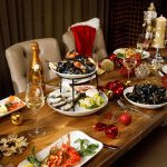 A spread of Irish seafood, including towers and Christmas decorations
