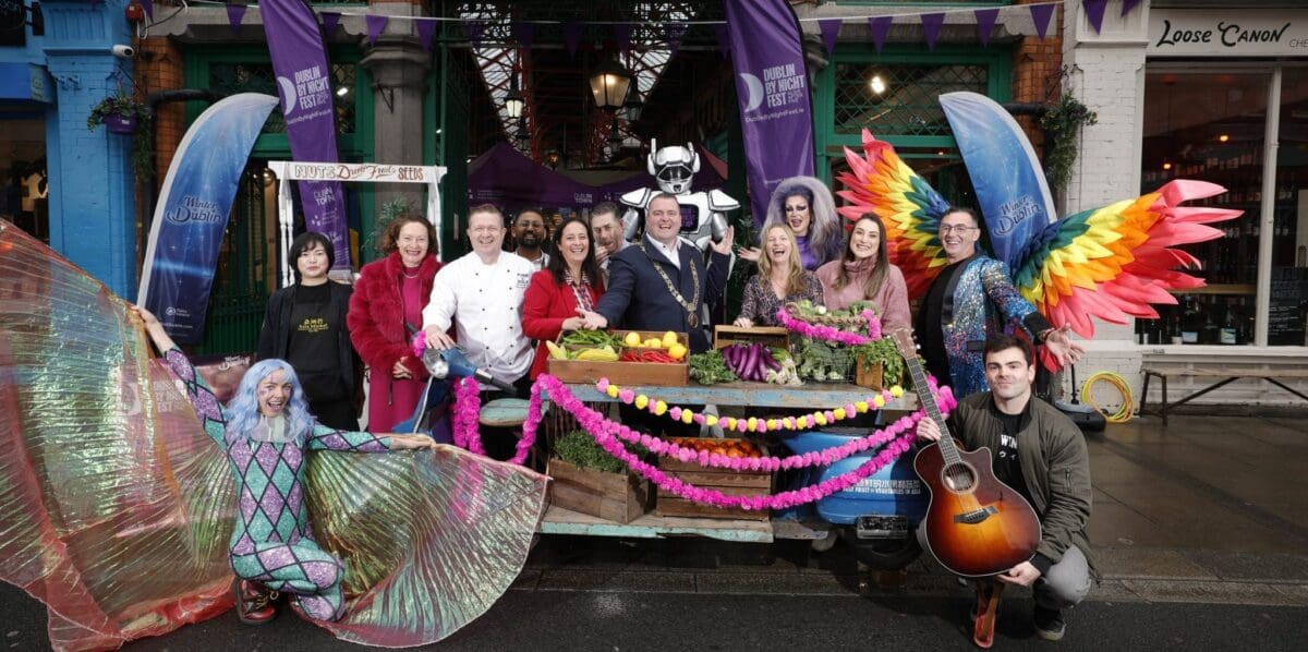 Group photo of business owners and organisers of the 2023 Dublin by Night Festival